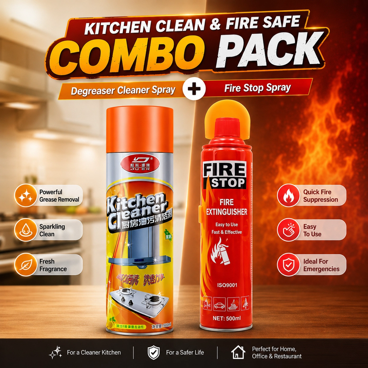 Kitchen Clean & Fire Safe Combo Pack